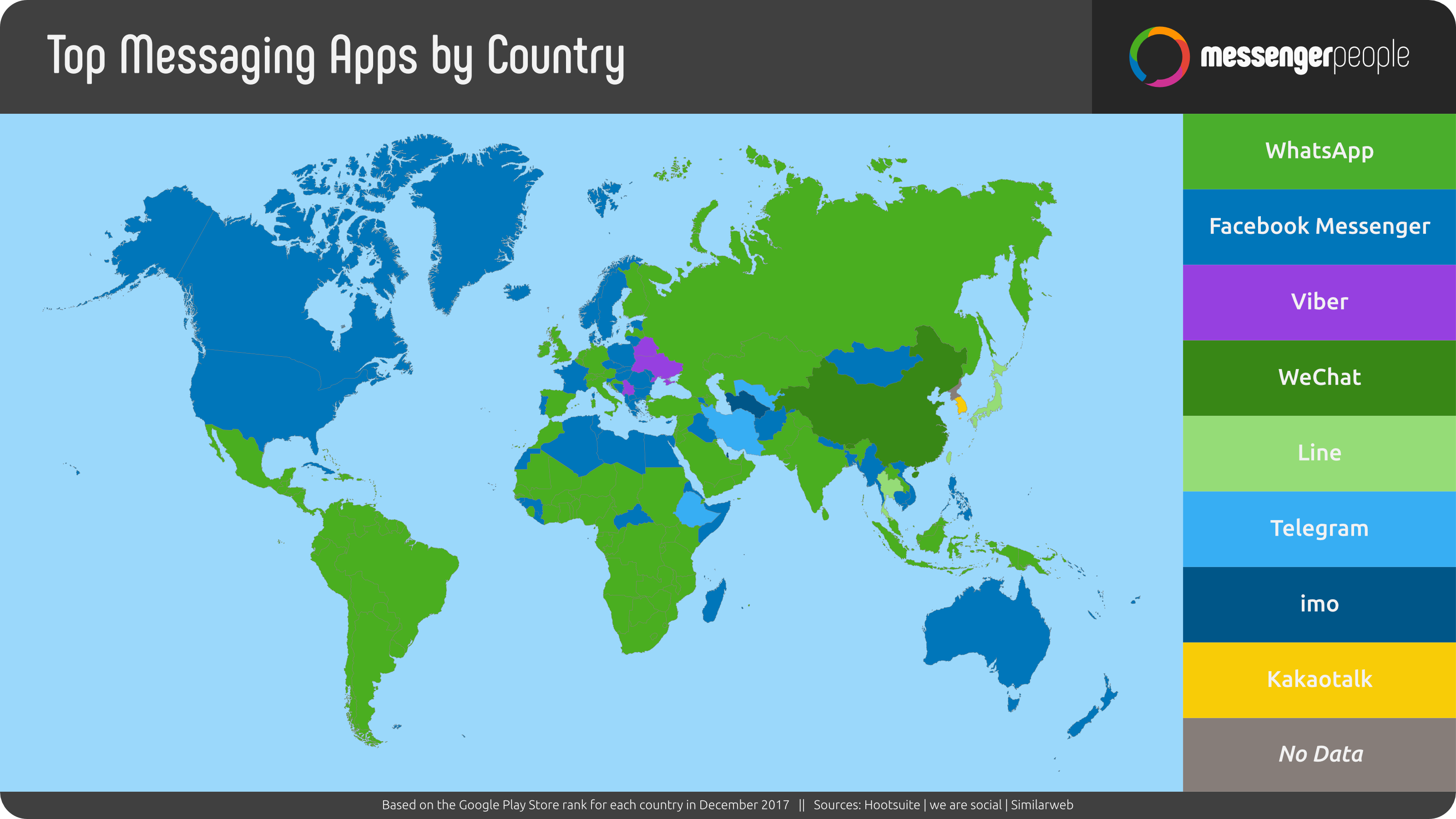 世界で使われているチャットアプリ分布図