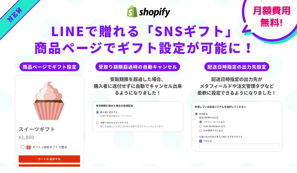 Shopifyアプリ【SNSギフト】が商品ページでのギフト設定など3機能をリリース
