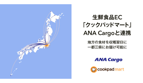 生鮮食品EC「クックパッドマート」、ANA Cargoと連携し地方の食材を収穫翌日に一都三県に配達可能に