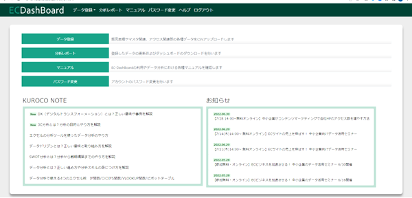 「EC-DashBoard」で出力可能な分析レポート　