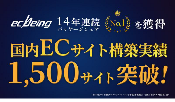 【ecbeing】国内ECサイト構築実績1,500サイト突破、14年連続パッケージシェアNo.1を獲得