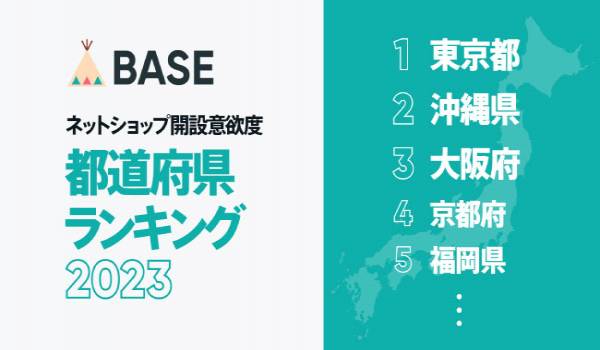 「BASE」がネットショップ開設意欲度都道府県ランキング2023を発表　TOP3は東京、沖縄、大阪という結果に