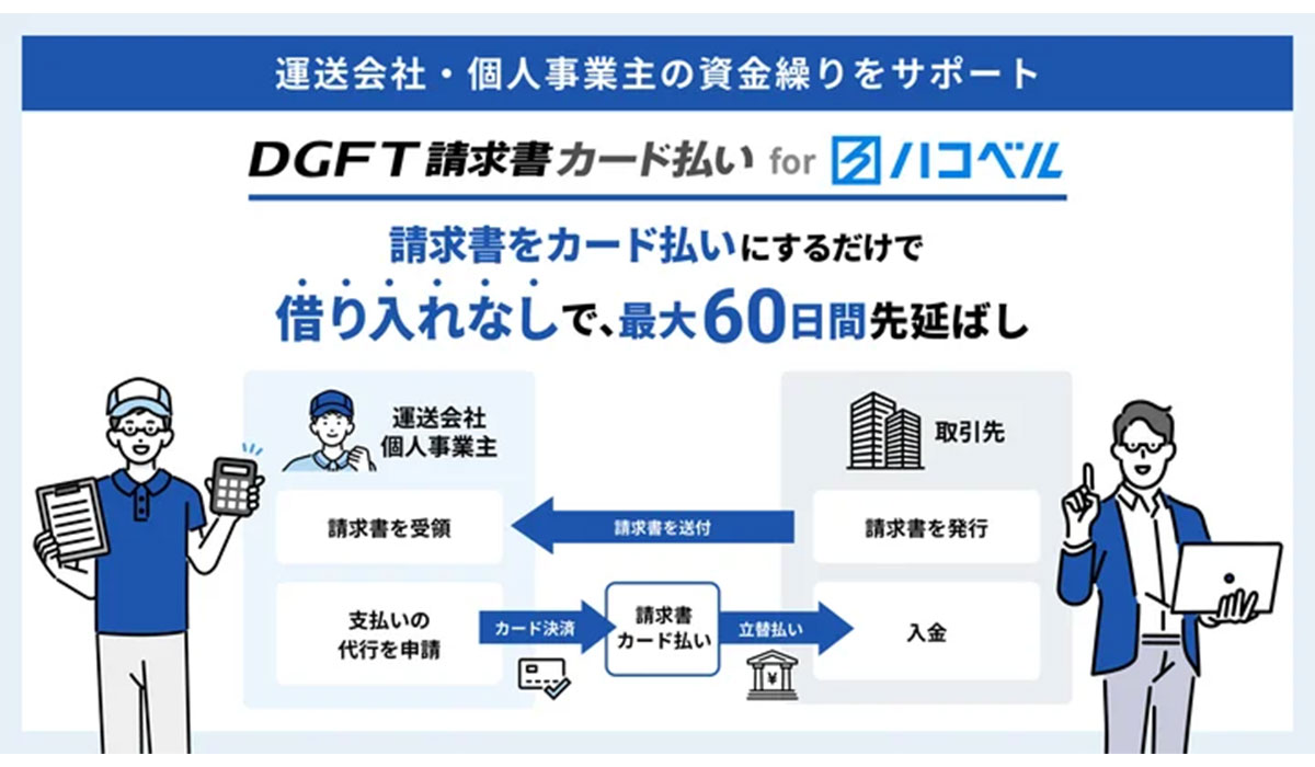 運送事業者の資金繰りをサポートするB2B決済サービス 「DGFT請求書カード払い for ハコベル」を提供開始