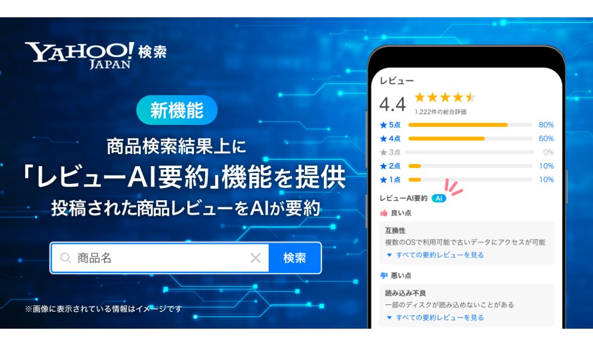 Yahoo!検索の「統合コマース検索」に「レビューAI要約」機能 商品の