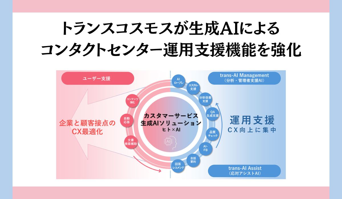 トランスコスモス、「CXスクエア」において生成AIによるコンタクトセンター運用支援機能を強化