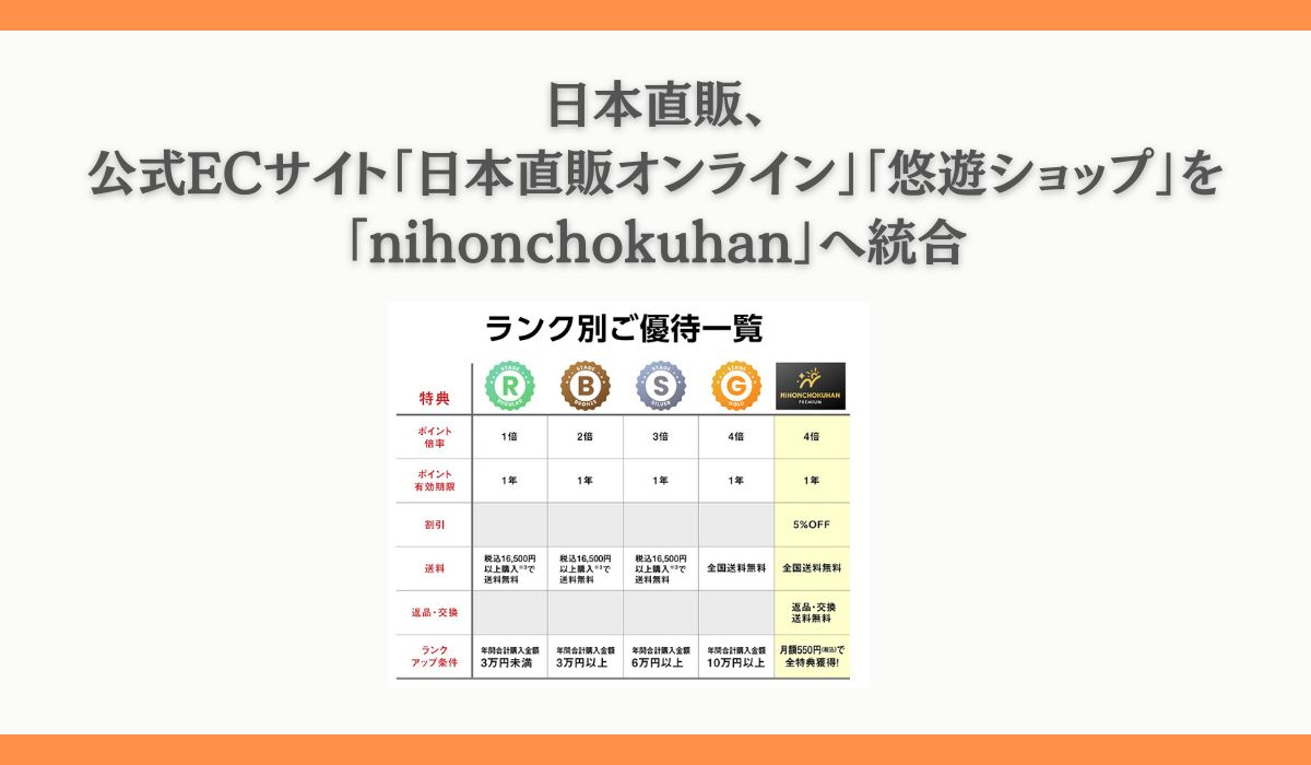 「nihonchokuhan」ECサイト統合完了のお知らせ