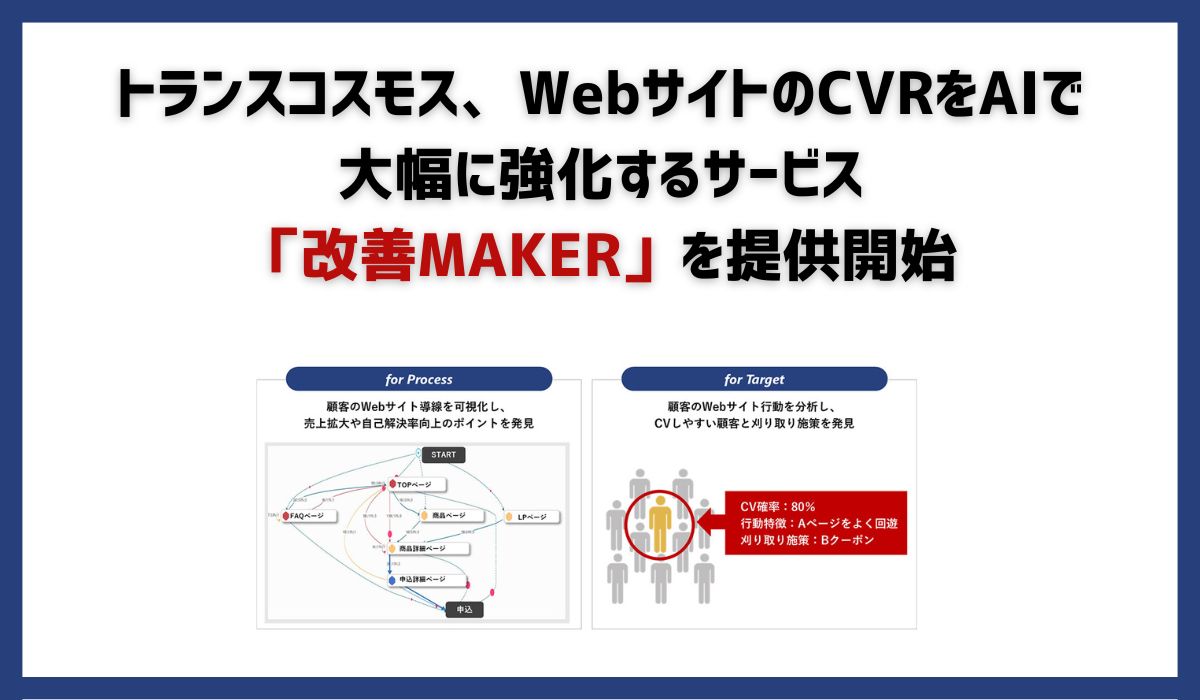 トランスコスモス、WebサイトのCVRをAIで大幅に強化するサービス「改善MAKER」を提供開始