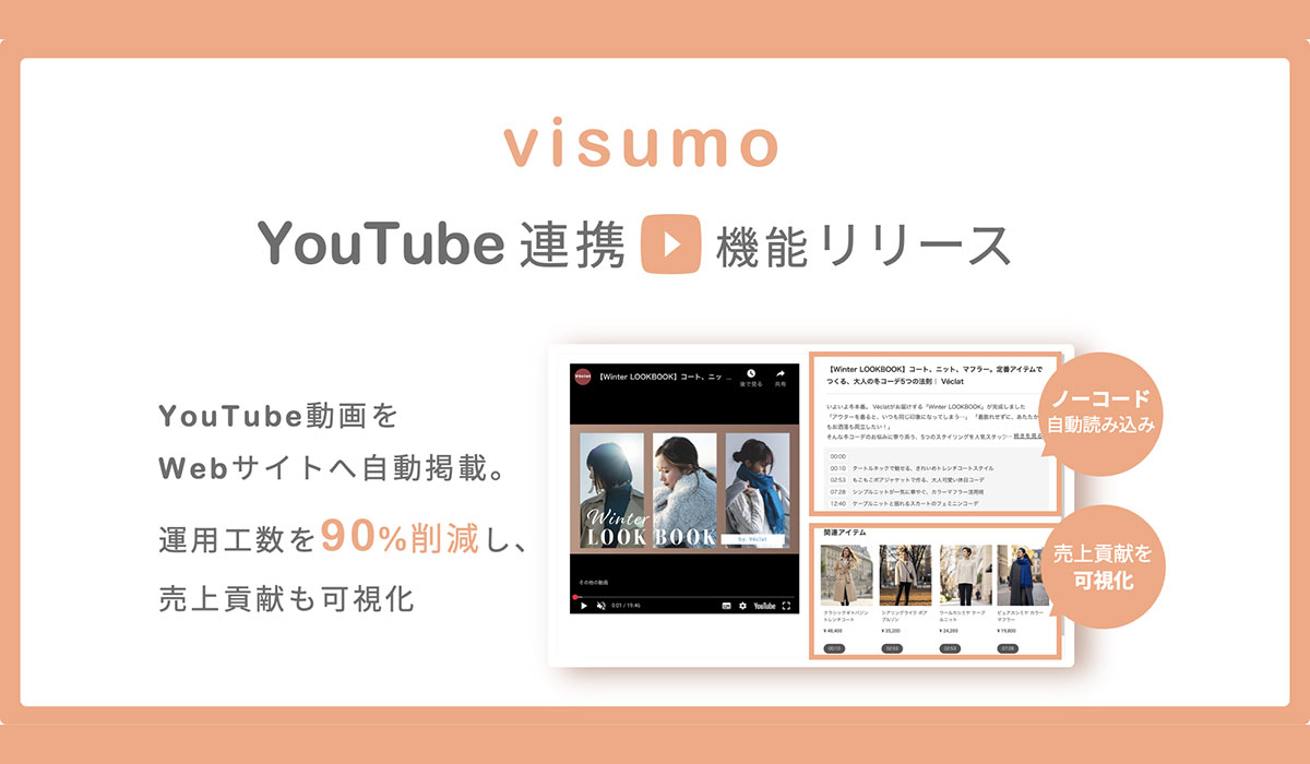 visumo、YouTube連携機能をリリース。Webサイトへの自動連携で運用工数90％削減を実現