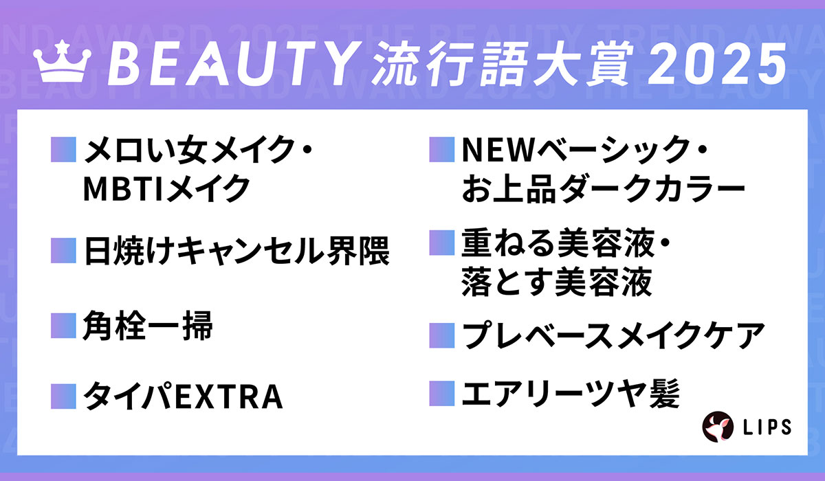 美容プラットフォーム「LIPS」が『BEAUTY流行語大賞』を本日発表！【2025年美容トレンド総括】
