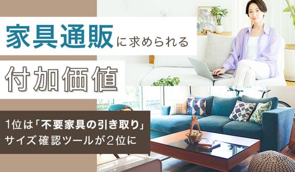 家具通販に求められる付加価値、1位は「不要家具の引き取り」。サイズ確認ツールが2位に