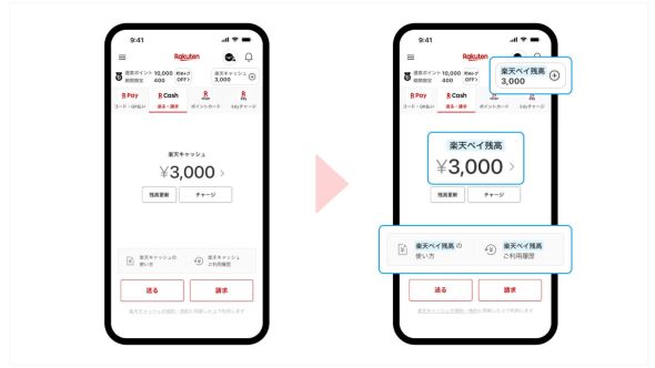楽天、「楽天キャッシュ」残高の総称を「楽天ペイ残高」に順次変更