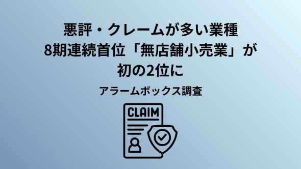 【2026年上半期 インターネット上で悪評・クレームが多い上位10業種を発表】宿泊業が初の1位、2022年上半期から8期連続首位の無店舗小売業は2位に