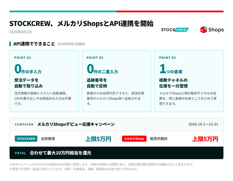 STOCKCREWが「メルカリShops」とAPI連携 出店・物流を支援｜ECのミカタ