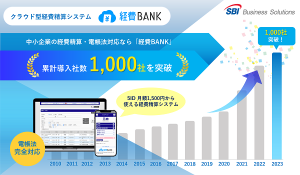 電帳法完全対応のクラウド型経費精算システム「経費BANK」の 累計導入社数が1,000社を突破