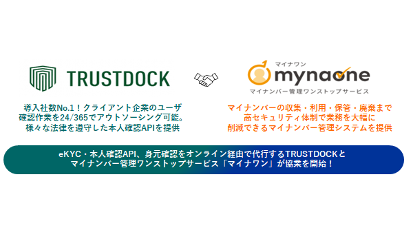 マイナンバー管理ワンストップサービス「マイナワン」が eKYC導入社数No.1のTRUSTDOCKと協業開始