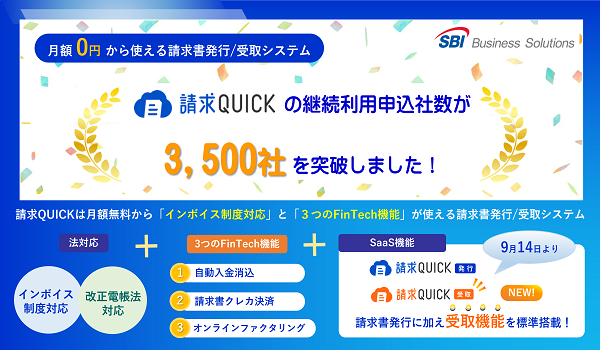 「請求QUICK」の申込社数が3,500社を突破